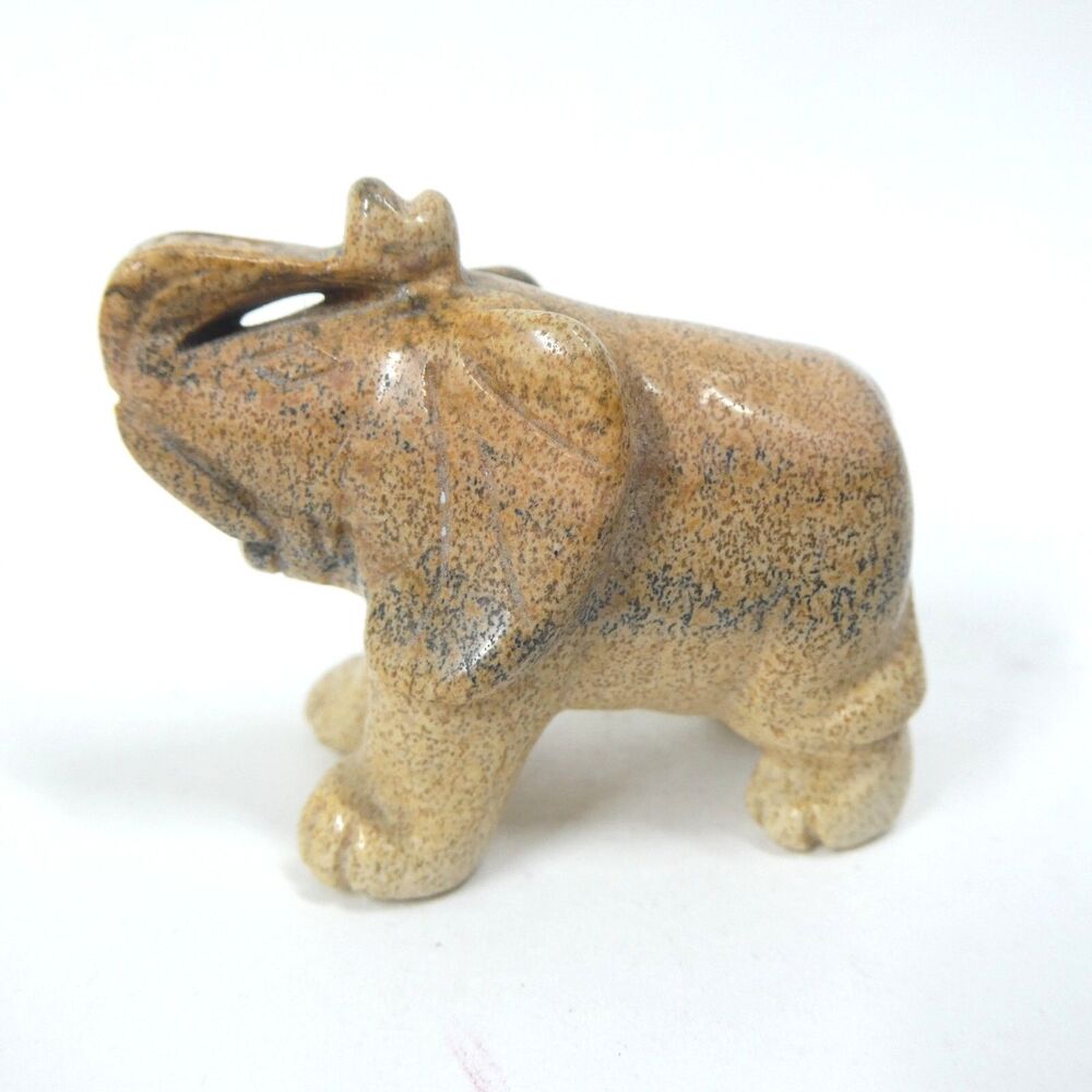 Carved Stone Elephant Figurine Vintage 1.75x1.5” Small